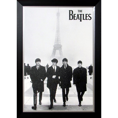 AUTOGRAPH AUTHENTIC  The Beatles At The Eiffel Tower - Framed Canvas Reprint (33.5" By 23.5")