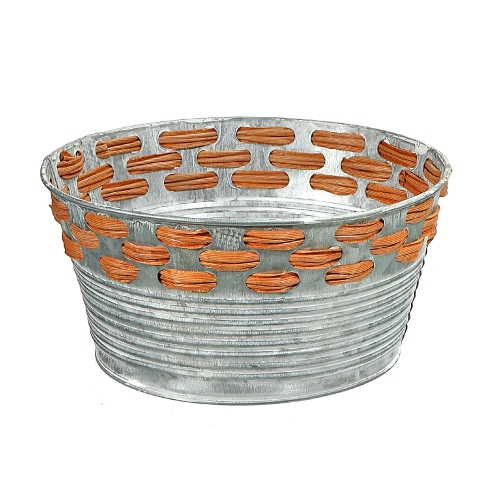 Round Metal Planter With Weaving