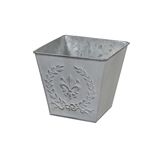 Embossed White Metal Planter