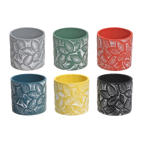 Ceramic Round Embossed Planters (6/Disp) - Set of 6