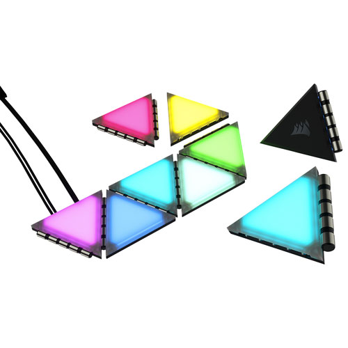 Minipanneaux d'éclairage triangulaires iCUE LC100 de Corsair - Trousse de démarrage - 9 panneaux