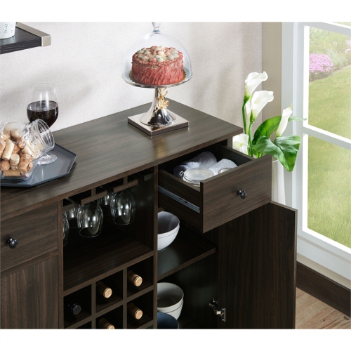 Furniture of America Claus Wood Multi-Storage Buffet Server in Brown Wenge