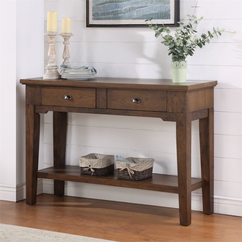 BOWERY HILL  Contemporary Warm Walnut Brown Wood Serving Table