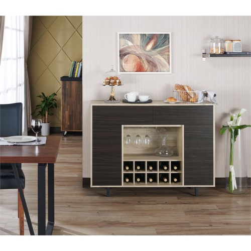 Furniture of America Tarian Wood 10-Bottle Buffet Server in Natural Oak