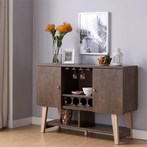 Furniture of America Nico Modern Wood 4-Bottle Buffet in Walnut Oak
