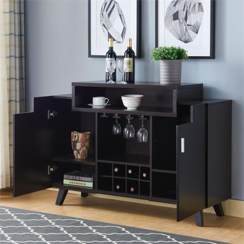 Furniture of America Pahrump Mid-Century Wood Wine Storage Buffet in Cappuccino