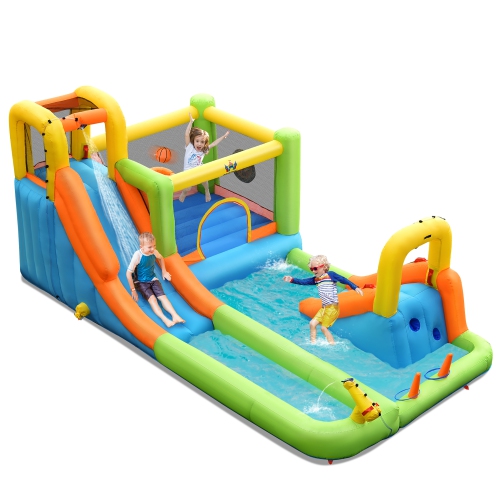 COSTWAY  Inflatable Water Slide Park Bounce House Climbing Wall Without Blower