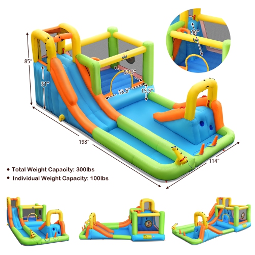 Costway Inflatable Water Slide Park Bounce House Climbing Wall Without Blower