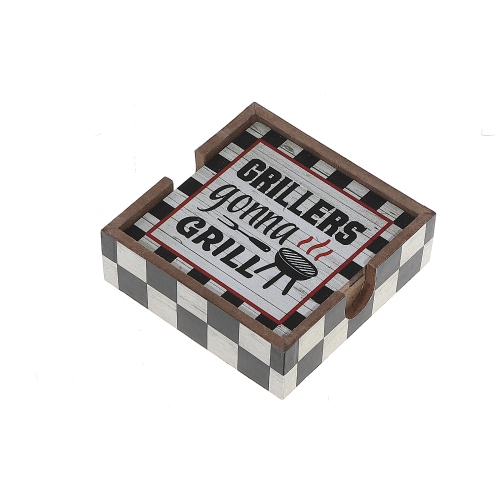 Set Of 4 Wooden Coaster With Holder