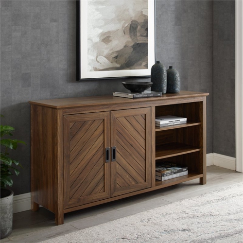 Pemberly Row 58" 2 Door Angled Groove Sideboard in Dark Walnut