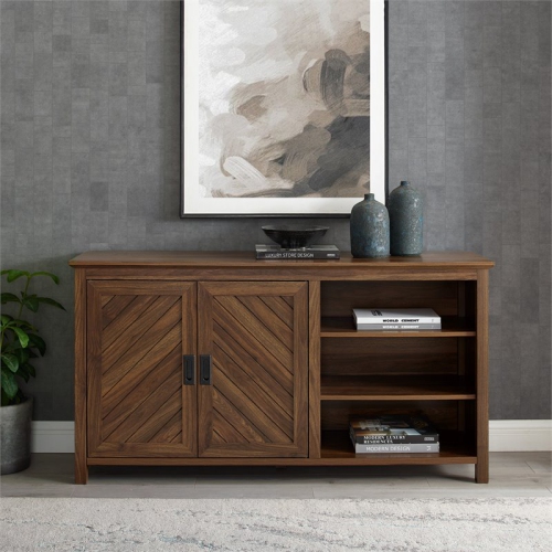 Pemberly Row 58" 2 Door Angled Groove Sideboard in Dark Walnut