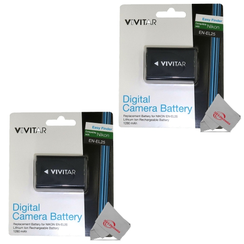 Batterie rechargeable au lithium-ion de remplacement en-EL25 de 1500 mAh de Vivitar pour Z50 ZFC de Nikon - Paquet de 2