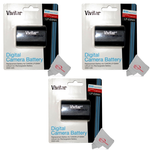 Batterie au lithium-ion de 7,4 V/2000 mAh CBE6NH de Vivitar pour LP-E6NH de Canon - Paquet de 3