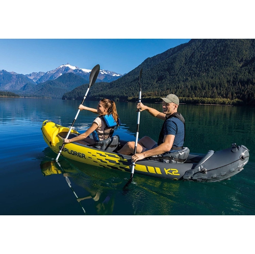 Explorer K2 Kayak gonflable pour 2 personnes avec rames en aluminium et pompe à air à haut rendement