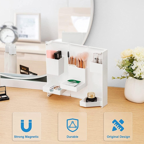 Plastic Desktop Foldable Adjustable Stationery Holder Desk Organizer Storage For Home Office School , White - Moustache®