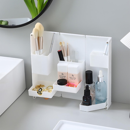 Plastic Desktop Foldable Adjustable Stationery Holder Desk Organizer Storage For Home Office School , White - Moustache®