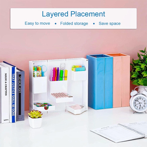 Plastic Desktop Foldable Adjustable Stationery Holder Desk Organizer Storage For Home Office School , White - Moustache®
