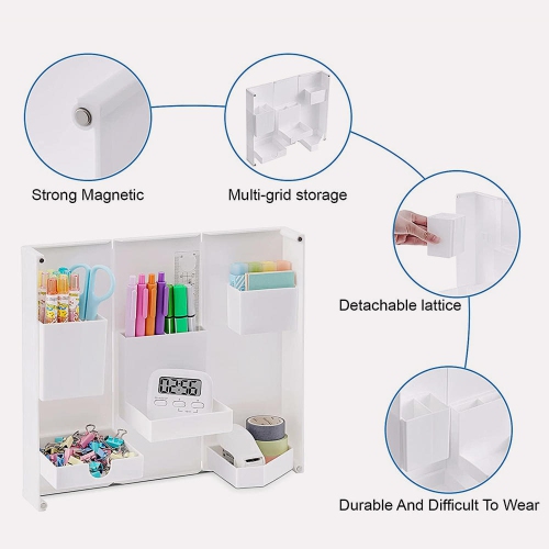 Plastic Desktop Foldable Adjustable Stationery Holder Desk Organizer Storage For Home Office School , White - Moustache®