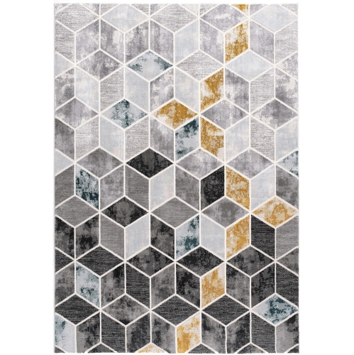 RUG BRANCH  Kubo Contemporary Geometric Grey/yellow Indoor Area Rug