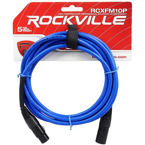 Rockville RCXFM10P-BL Blue 10' Female to Male REAN XLR Mic/Speaker 