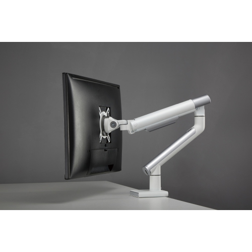 Amer Mounts Single Articulating Spring Monitor Arm [Arctic Edition] For 17"-34" Monitors 9kg Max Screen Weight - Clamp and Grommet Base Mount Support