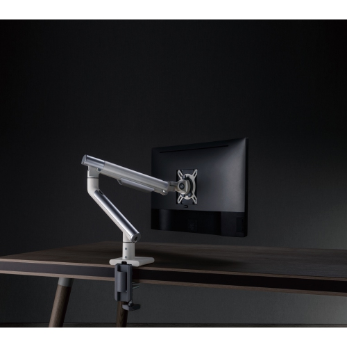 Amer Mounts Single Articulating Spring Monitor Arm [Arctic Edition] For 17"-34" Monitors 9kg Max Screen Weight - Clamp and Grommet Base Mount Support