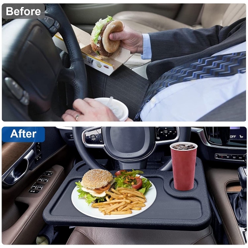 Steering Wheel Tray, Car Tray 2-Sided Design, Steering Wheel Desk Multi-Functional Portable, for Notebook, iPad, Laptop or Food Eating, Fits Most