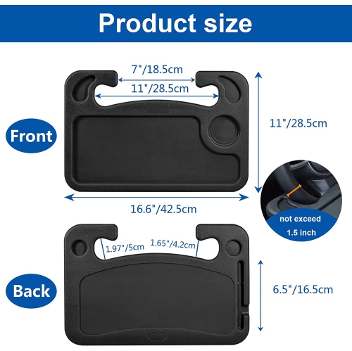 Steering Wheel Tray, Car Tray 2-Sided Design, Steering Wheel Desk Multi-Functional Portable, for Notebook, iPad, Laptop or Food Eating, Fits Most