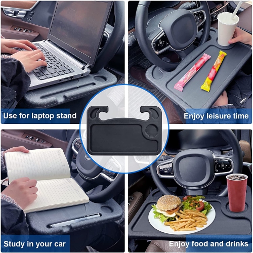 Steering Wheel Tray, Car Tray 2-Sided Design, Steering Wheel Desk Multi-Functional Portable, for Notebook, iPad, Laptop or Food Eating, Fits Most