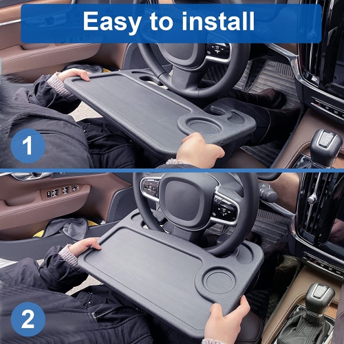 Steering Wheel Tray, Car Tray 2-Sided Design, Steering Wheel Desk Multi-Functional Portable, for Notebook, iPad, Laptop or Food Eating, Fits Most