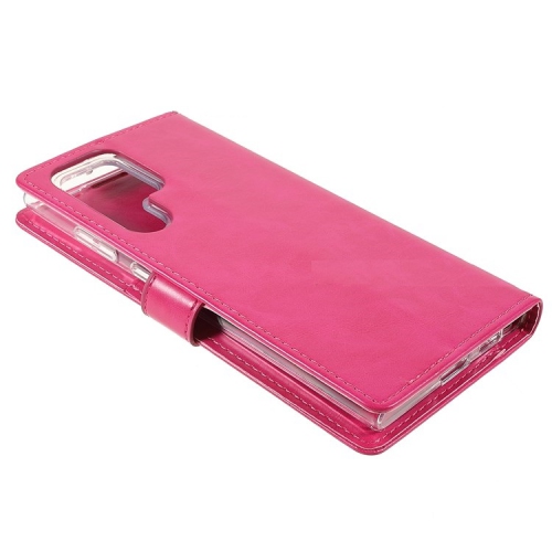 TopSave Goospery BLUEMOON Card Slot w/Magnetic Clip Leather Folio Wallet Flip For Samsung Galaxy S22 Ultra 6.7", Hot Pink