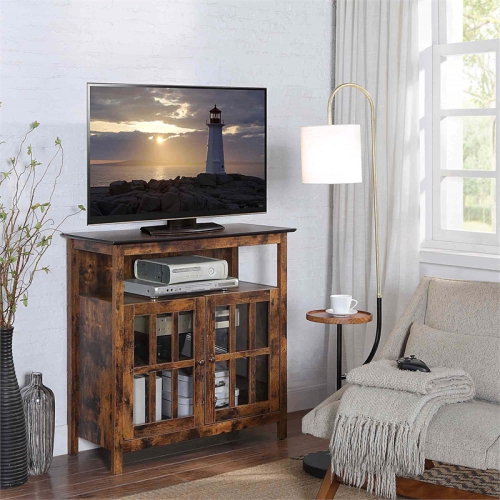 Big Sur Highboy TV Stand with Storage Cabinets in Brown Wood Finish
