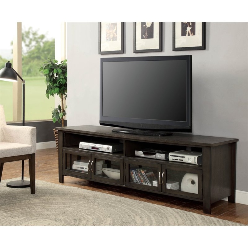 BOWERY HILL  Transitional Solid Wood 72-Inch Tv Stand In In Gray