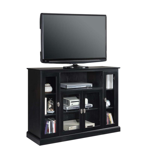 Summit Highboy TV Stand with Storage Cabinets and Shelves in Black Wood Finish