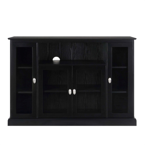 Summit Highboy TV Stand with Storage Cabinets and Shelves in Black Wood Finish