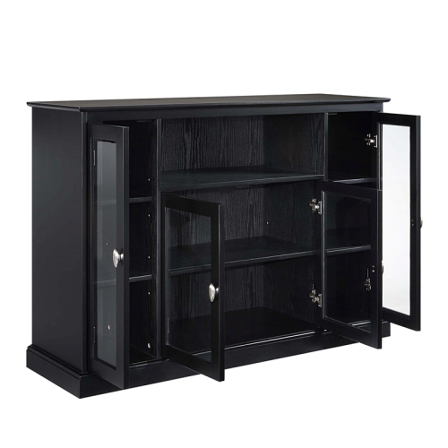 Summit Highboy TV Stand with Storage Cabinets and Shelves in Black Wood Finish