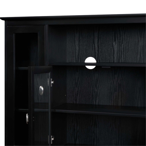 Summit Highboy TV Stand with Storage Cabinets and Shelves in Black Wood Finish