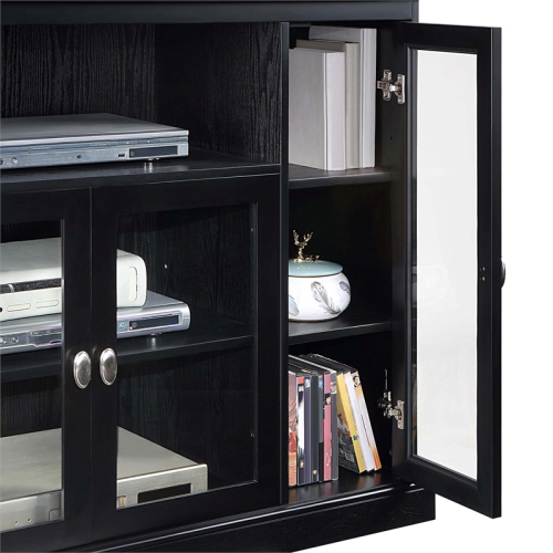 Summit Highboy TV Stand with Storage Cabinets and Shelves in Black Wood Finish