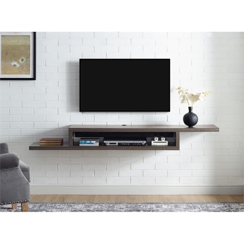 Asymmetrical Wall Mounted Wood TV Console Entertainment Center 72-inch Gray
