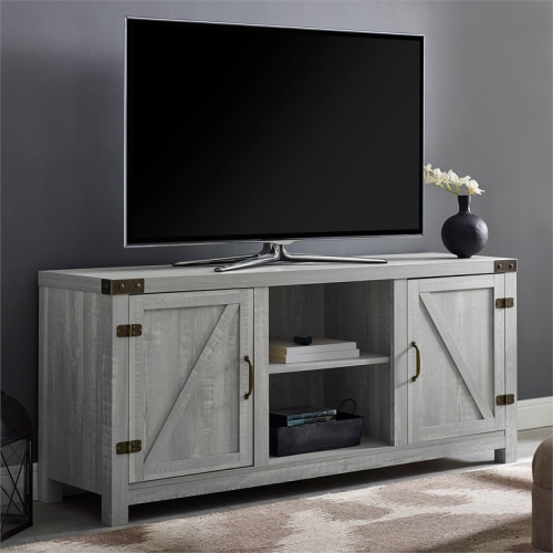 Bowery Hill Barndoor Farmhouse 58" TV Stand in Stone Grey