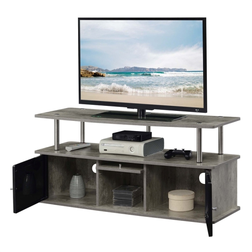 Designs2Go TV Stand with Three Storage Cabinets and Shelf in Light Gray Wood