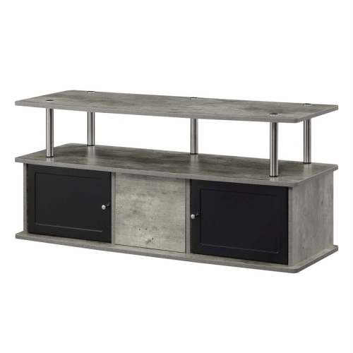 Designs2Go TV Stand with Three Storage Cabinets and Shelf in Light Gray Wood