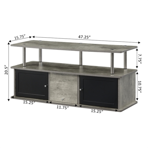 Designs2Go TV Stand with Three Storage Cabinets and Shelf in Light Gray Wood