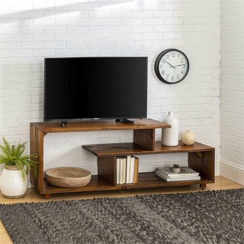 Pemberly Row Modern 60" TV Stand Console in Amber