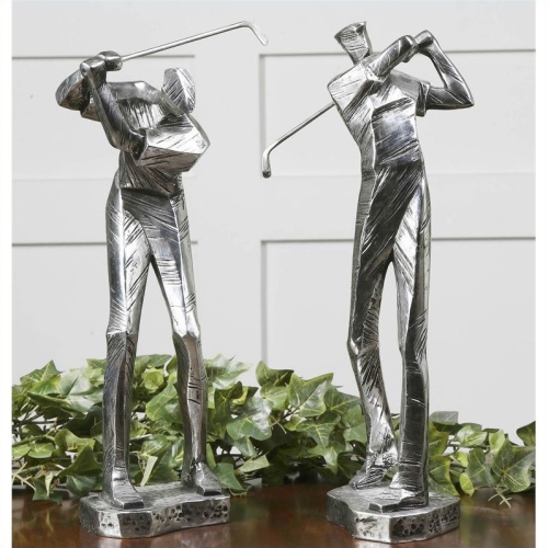BOWERY HILL  Practice Shot Metallic Statues In (Set Of 2) In Silver