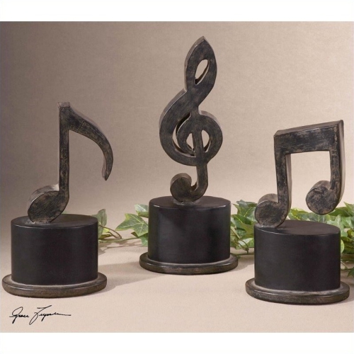 BOWERY HILL  Music Notes Metal Figurines In Aged (Set Of 3) In Black