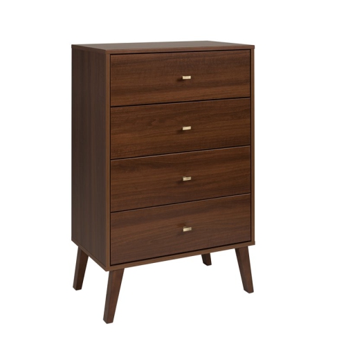 Prepac Milo Mid-Century Wood 4 Drawer Chest in Cherry