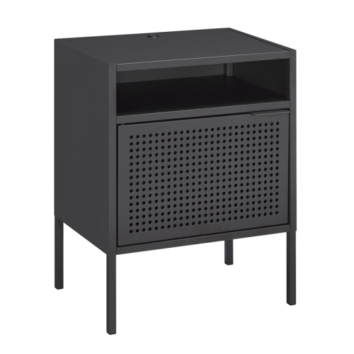 BOWERY HILL  Open Metal Shelf Nightstand With USB Port In In Gray
