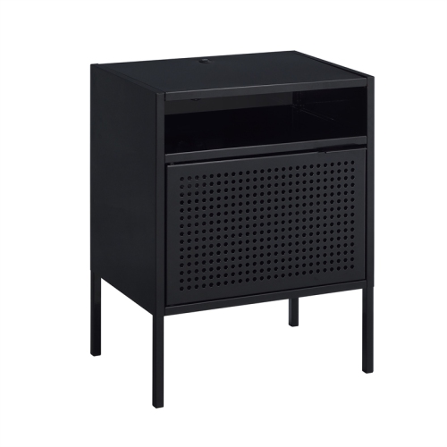 BOWERY HILL  Open Metal Shelf Nightstand With USB Port In In Black