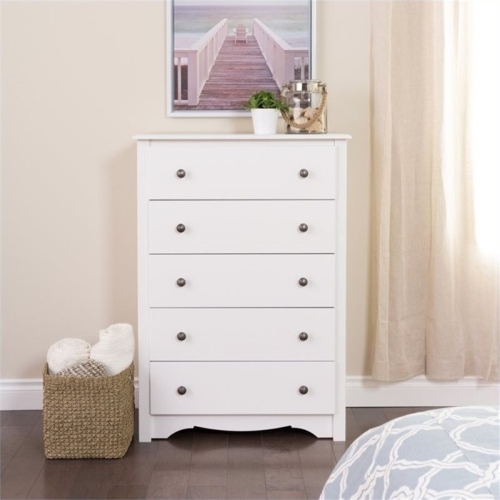 Wright Home Transitional Wood 5 Drawer Chest in White